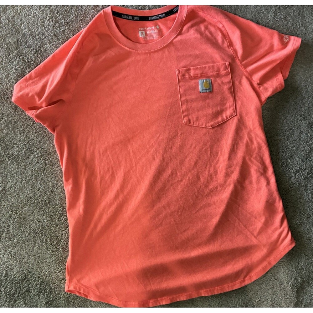 Carhartt Force Coral Pocket Tee Relaxed Fit Neon Beachy Active Shirt Women’s M